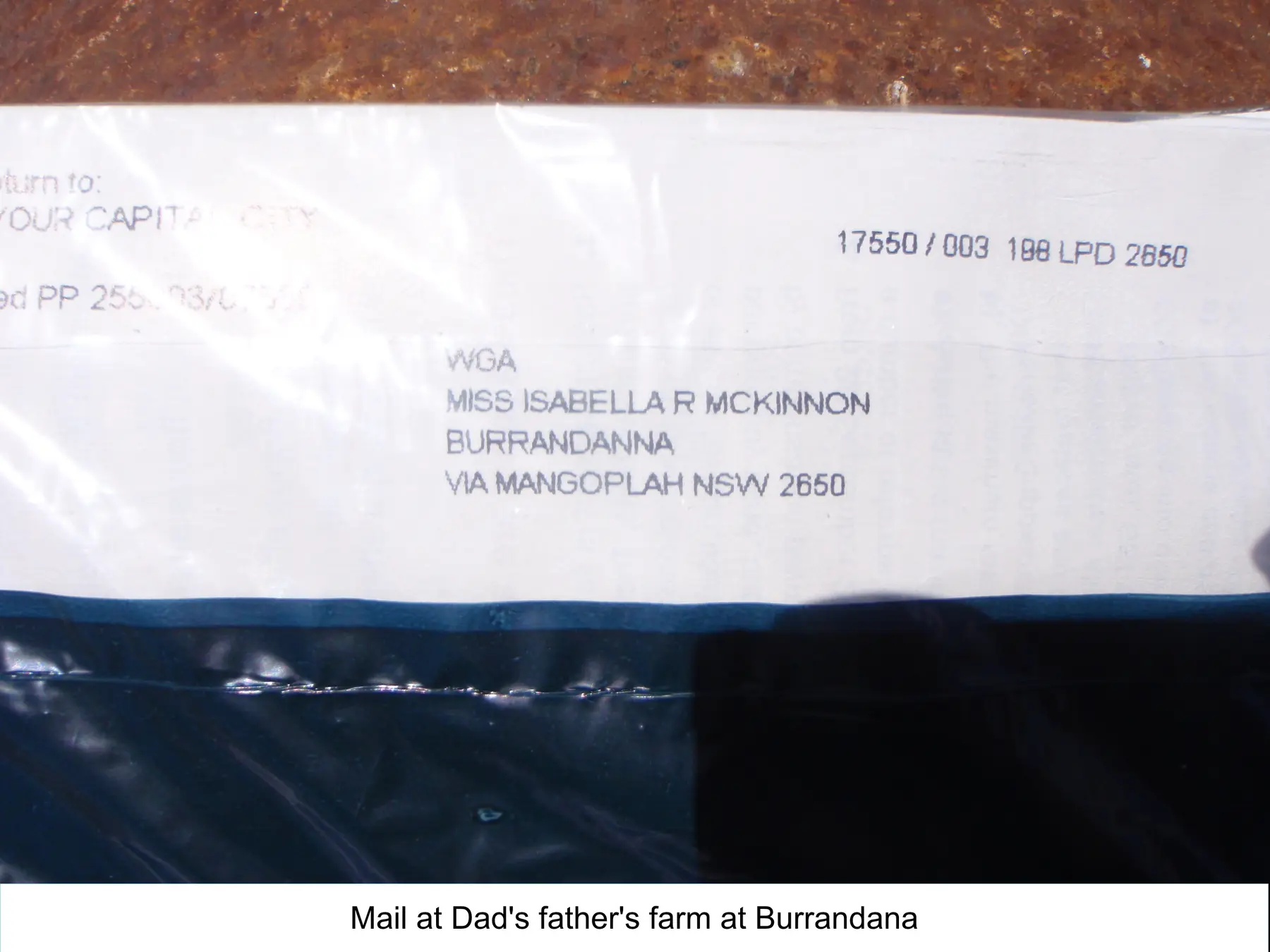 Mail addressed to the McKinnon family at Burrandana