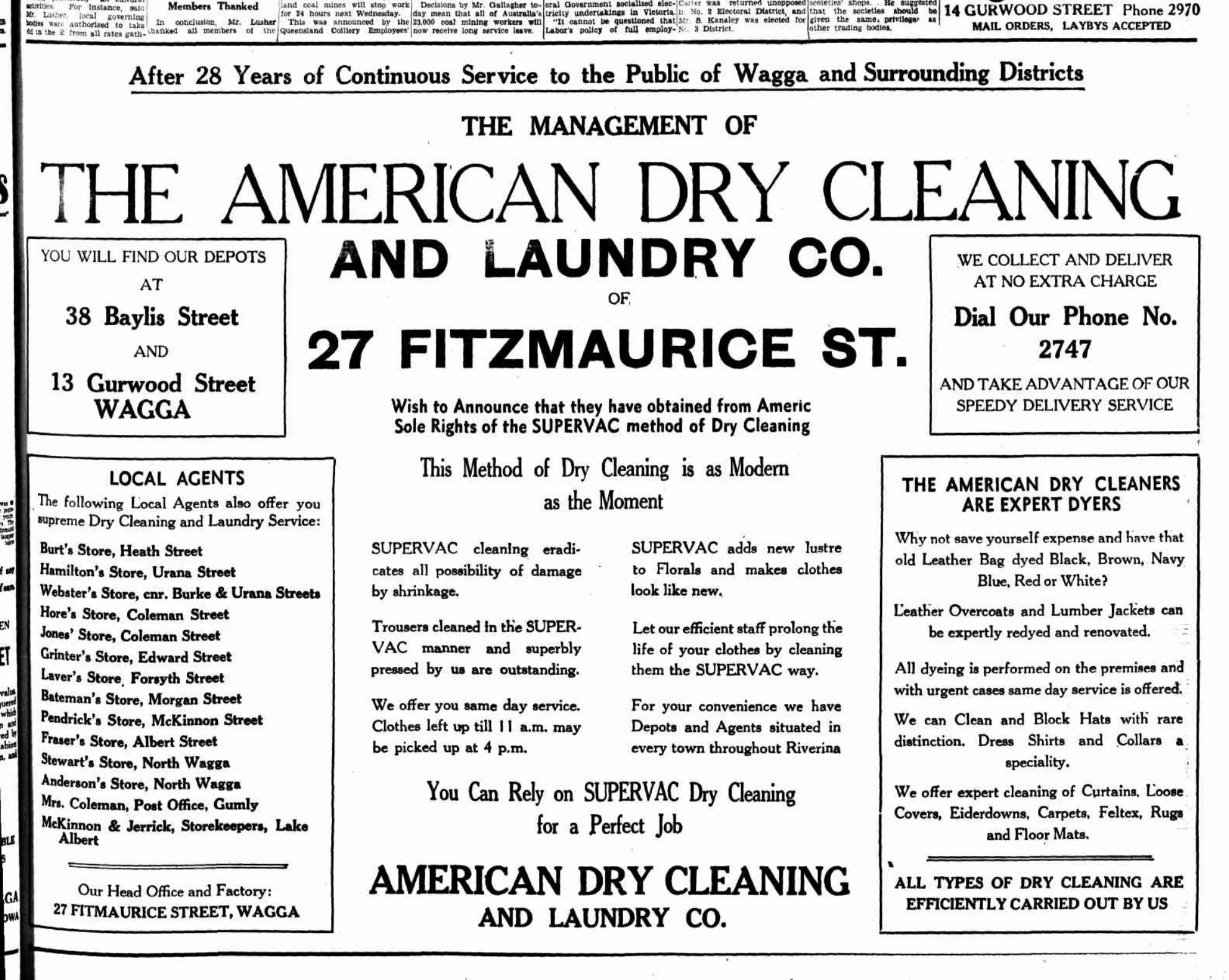 Scanned 1949 advertisement listing McKinnon and Jerrick as storekeepers at Lake Albert