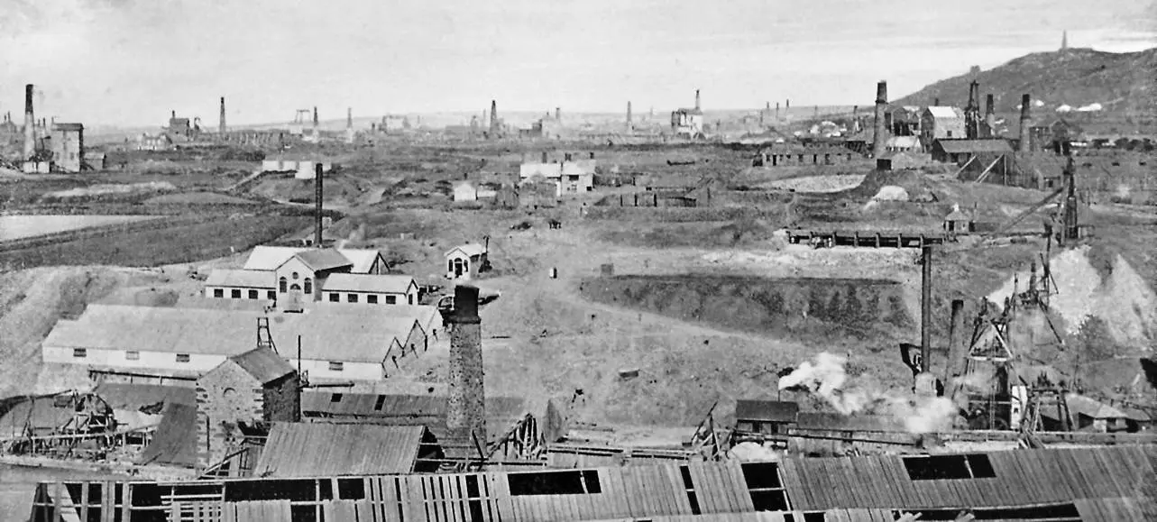 Historic panoramic photograph of the Camborne mining district around 1890