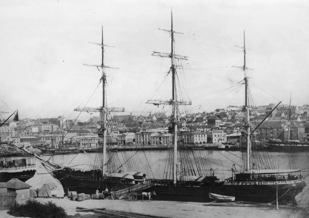 The full-rigged sailing ship Windsor Castle in harbour, shown as a contemporary comparison for the Persian