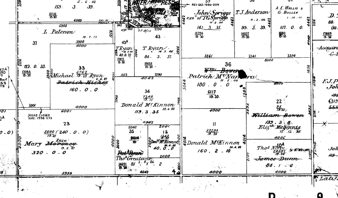 Land record showing the McKinnon property at Yabba South