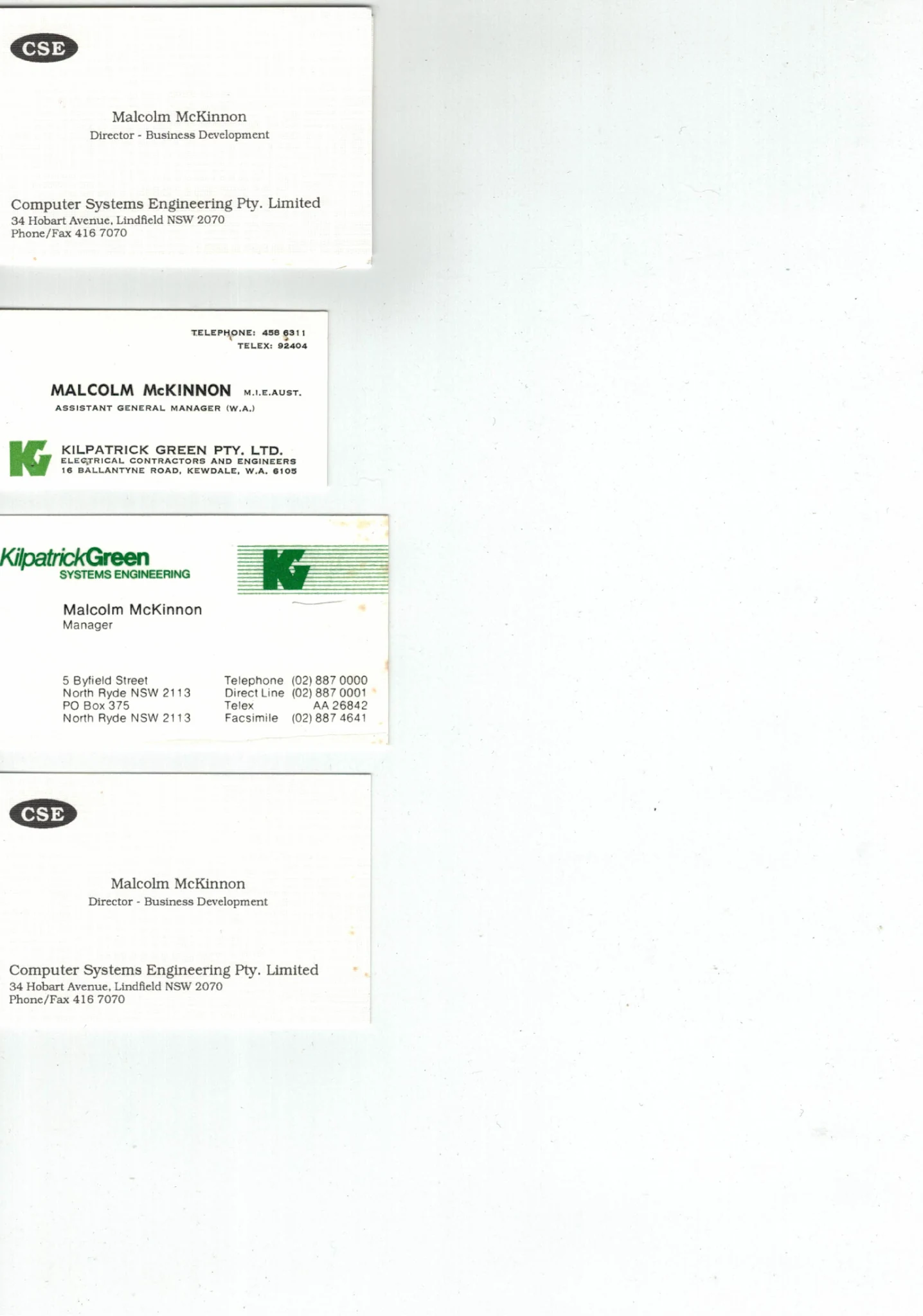 Appendix B — Business cards (continued)