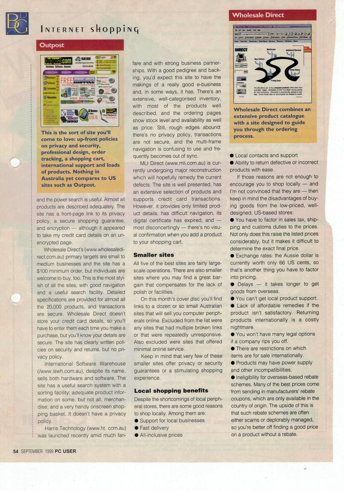 PC User Internet Shopping review, September 1999, page 54