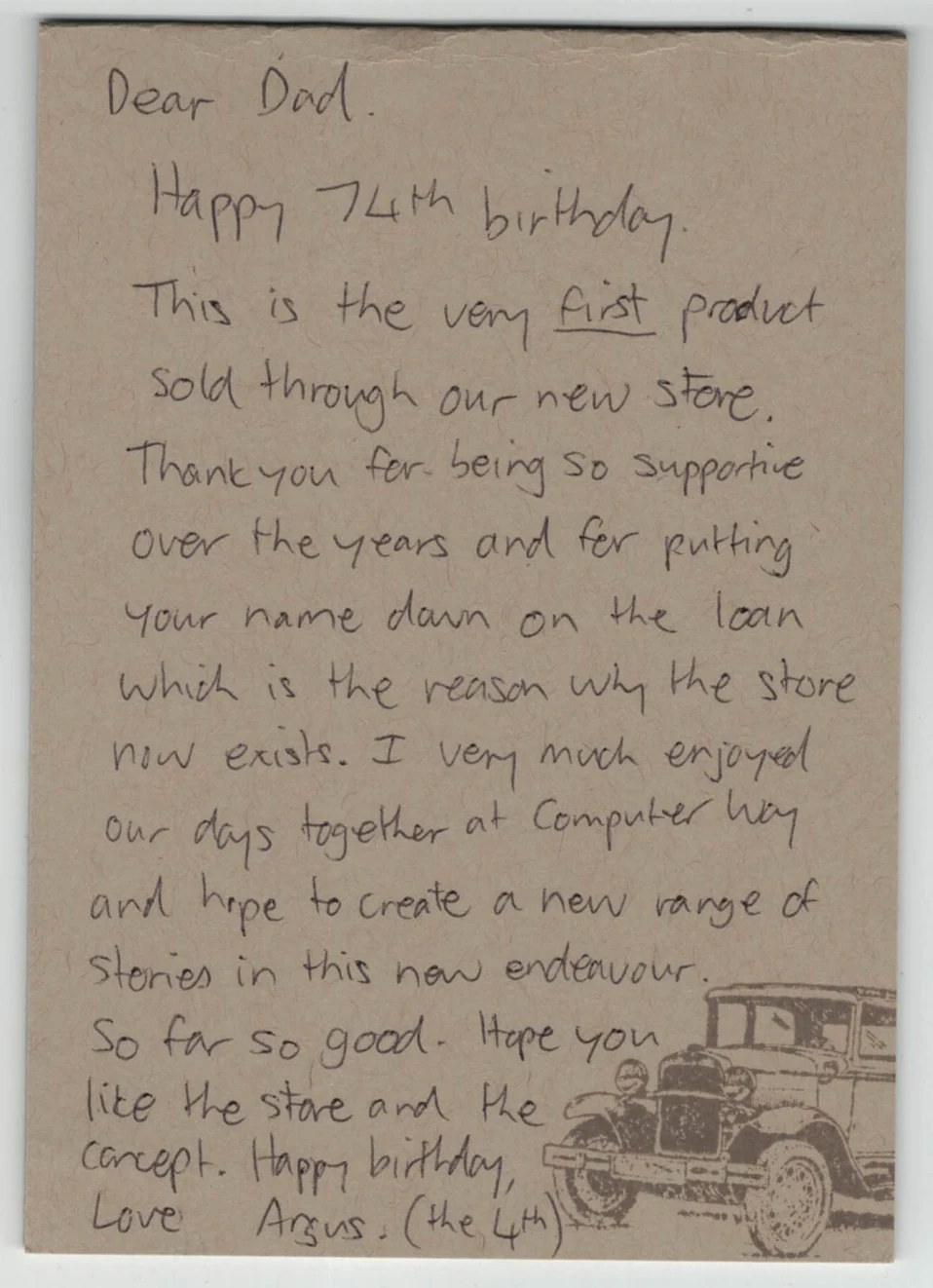 Birthday card from Angus to Dad